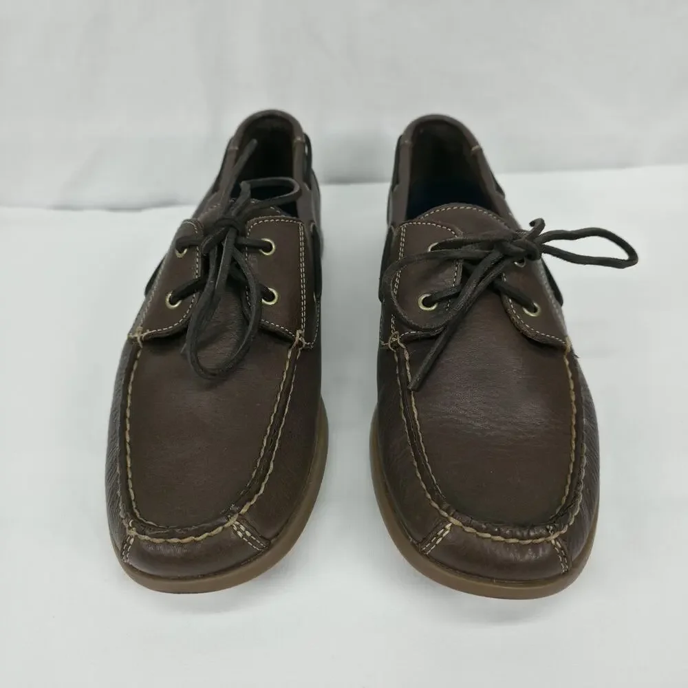 Rockport Mens 10M Handsewn Boat Shoes Brown Leather Moc Toe Casual Comfort